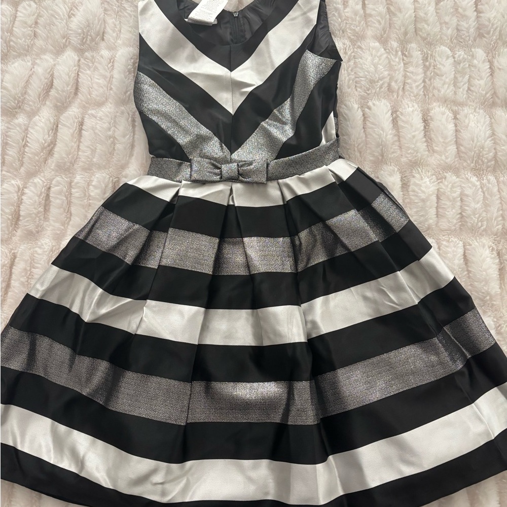Bonnie Jean Black and White Fit and Flare Pleated Dress